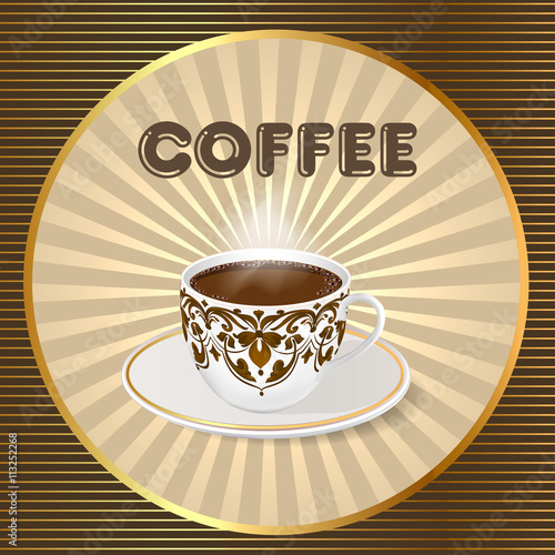 Illustration of vector background with a fresh Cup of aromatic c
