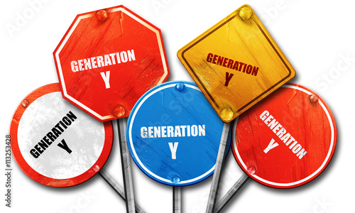 generation y word, 3D rendering, rough street sign collection