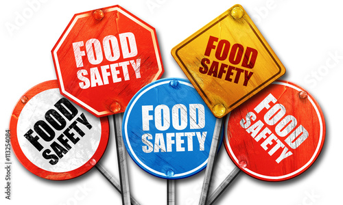 Obraz na płótnie food safety, 3D rendering, rough street sign collection w salonie