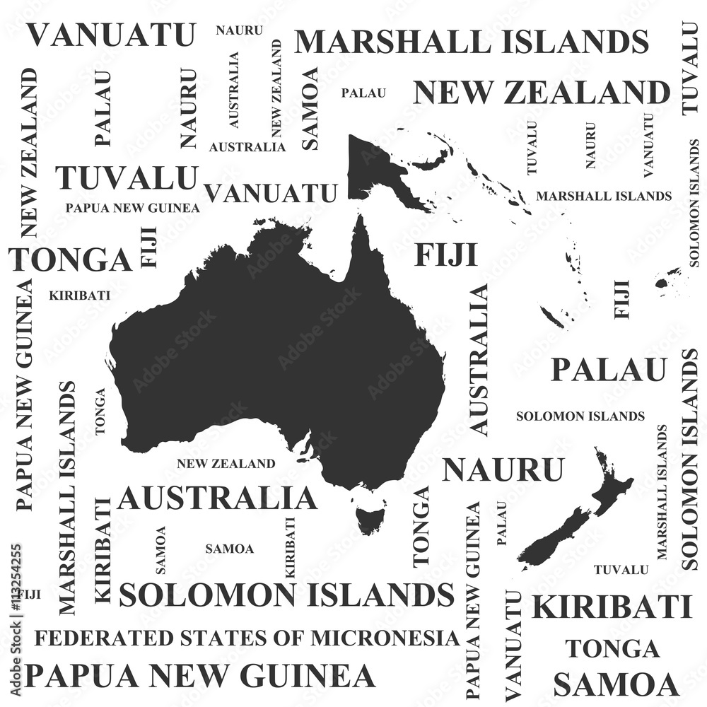 Vetor de Detailed map of Australia and Oceania with country names do ...