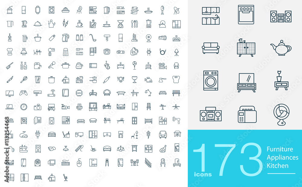 173 line icons - obrazy, fototapety, plakaty 