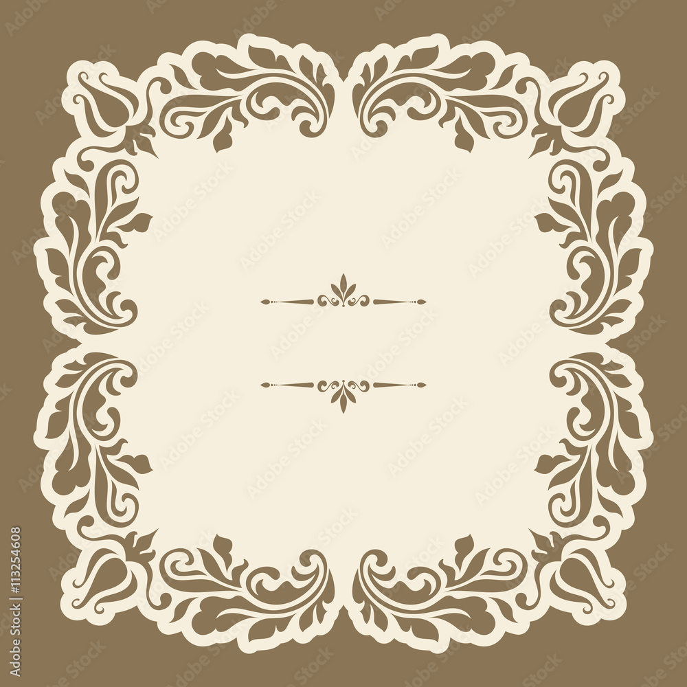 Vintage gold sticker, ornamental square frame