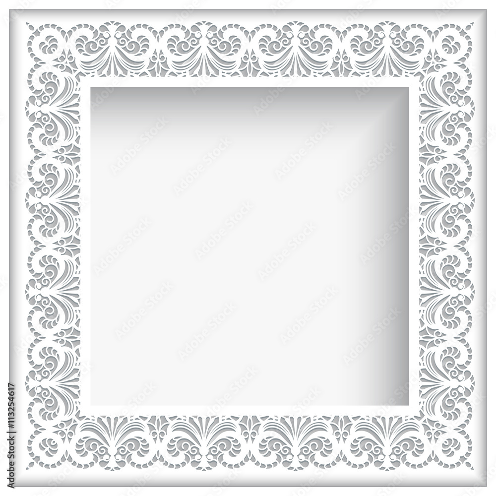 Square white paper lace frame