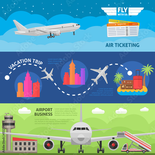 Air Travel Horizontal Banners Set