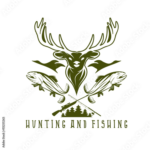 hunting and fishing vintage emblem vector design template
