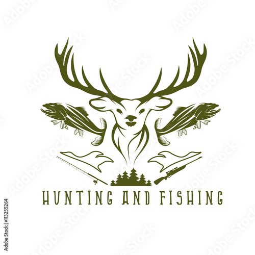 hunting and fishing vintage emblem vector design template