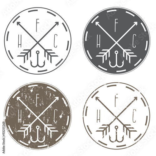 fishing and hunting club vintage labels set with arrows and hook