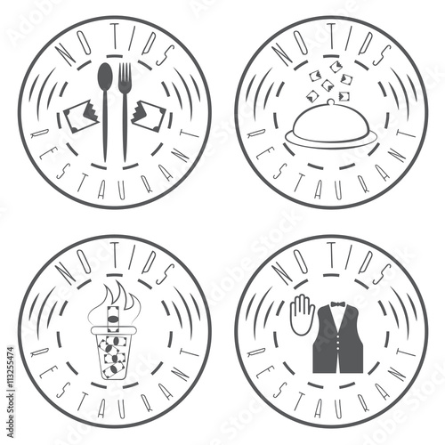 no tips restaurant vintage vector labels set