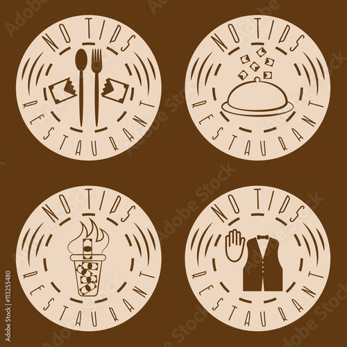 no tips restaurant vintage vector labels set