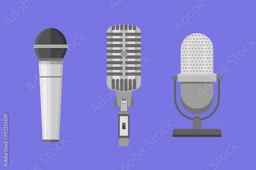 Set of modern and retro microphones. Flat style vector illustration.