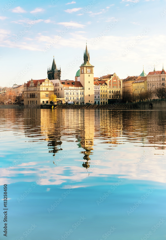 Historical buildings in Prague from across the river