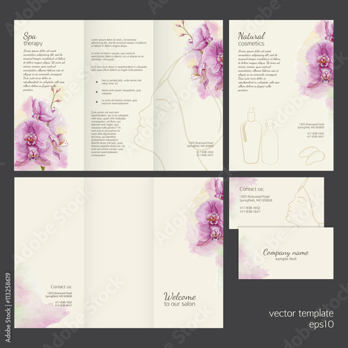 Spa concept. Vector template with watercolor orchid.