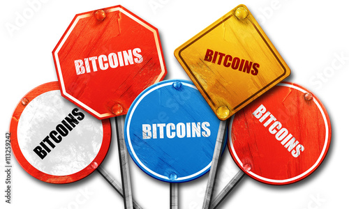 bitcoins, 3D rendering, rough street sign collection