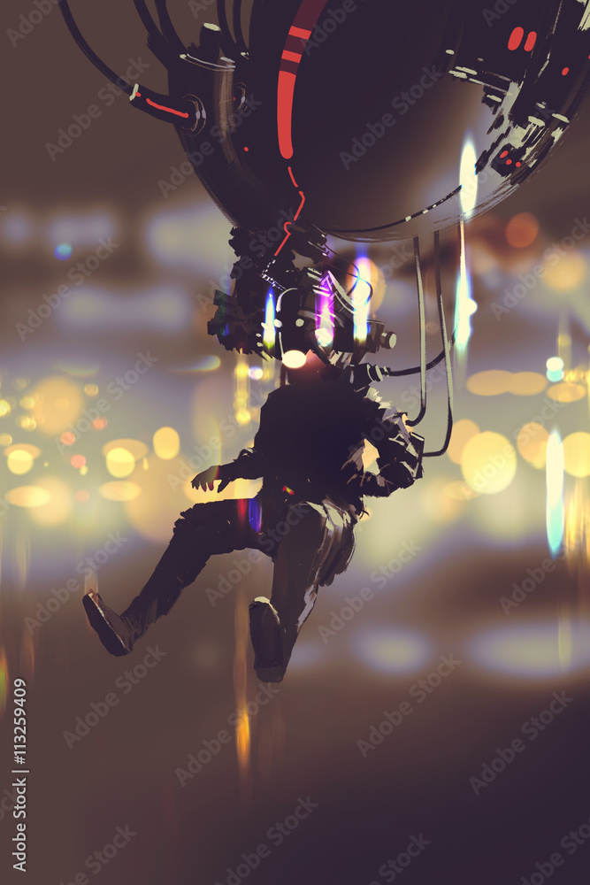 Fototapeta premium man with virtual reality machine,science fiction illustration