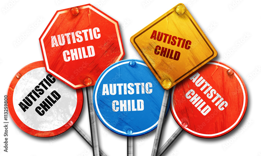 Autistic child sign, 3D rendering, rough street sign collection Autistic child sign, 3D rendering, rough street sign collection