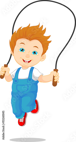 Little boy playing skipping rope