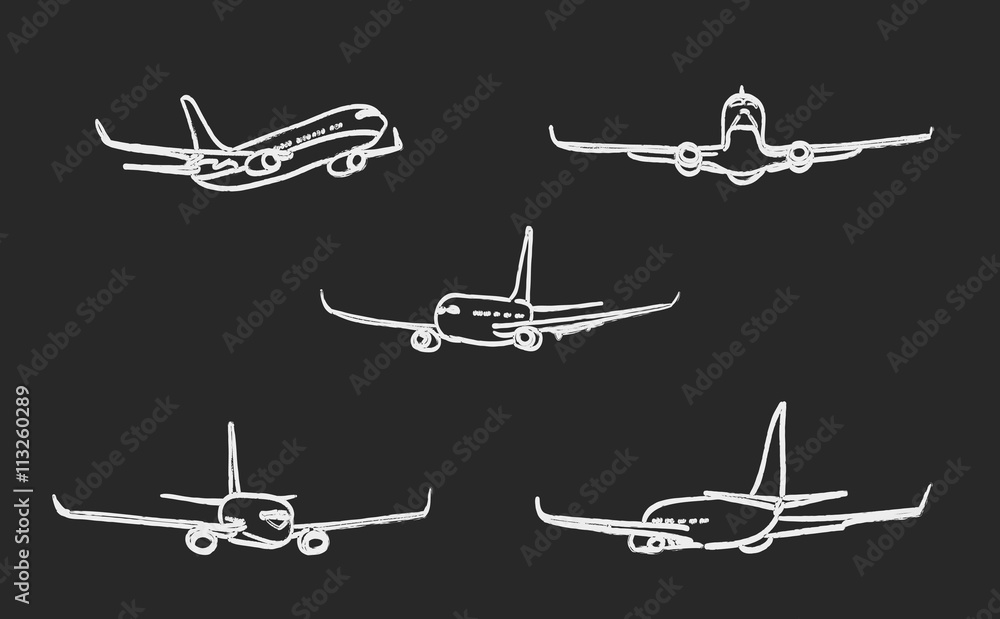 set of outline chalk airplanes for Your design. vector set of outline chalk airplanes for Your design. vector