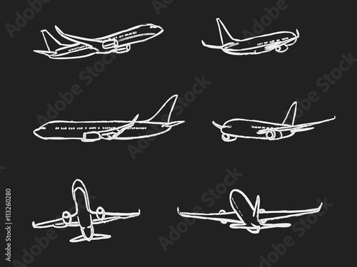 set of outline chalk airplanes for Your design. aviation theme 