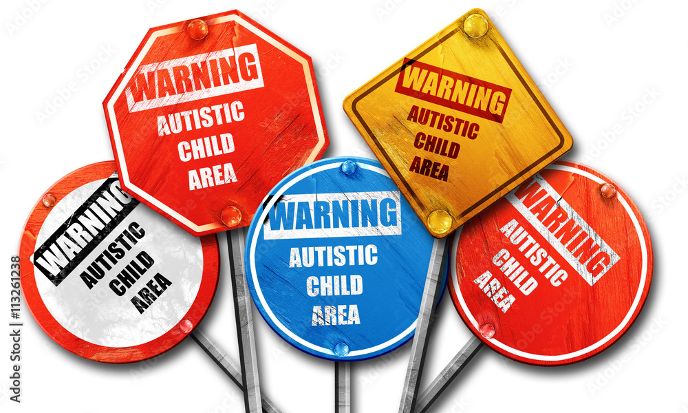 Autistic child sign, 3D rendering, rough street sign collection Autistic child sign, 3D rendering, rough street sign collection