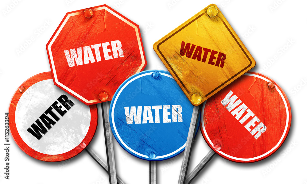 water, 3D rendering, rough street sign collection water, 3D rendering, rough street sign collection