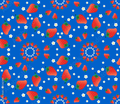 Strawberry vector pattern on blue background