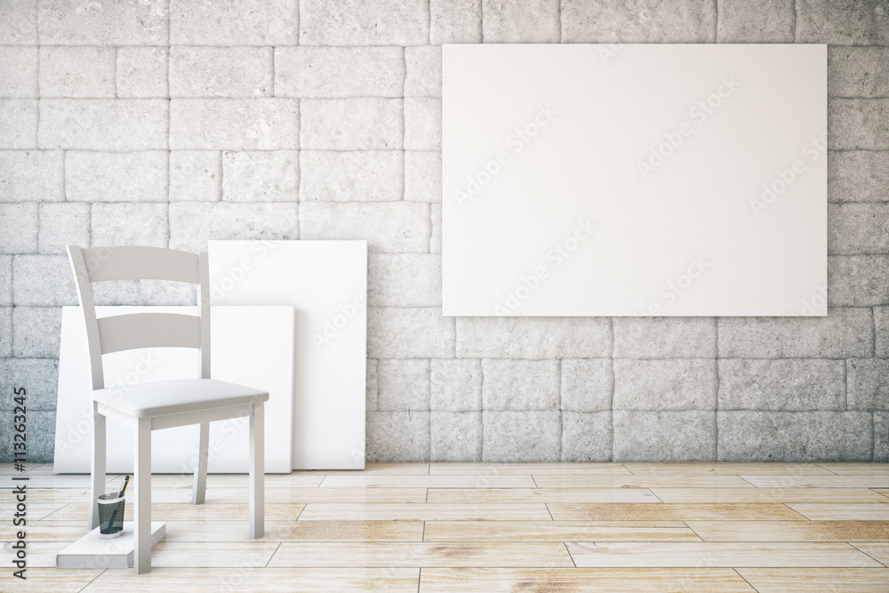 Interior with chair and poster Interior with chair and poster