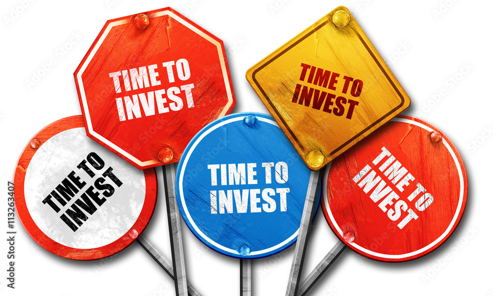 time to invest, 3D rendering, rough street sign collection time to invest, 3D rendering, rough street sign collection