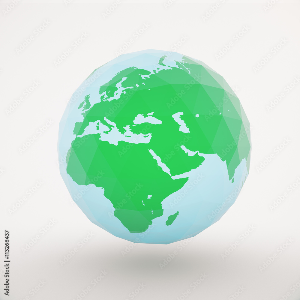Polygonal globe on light background