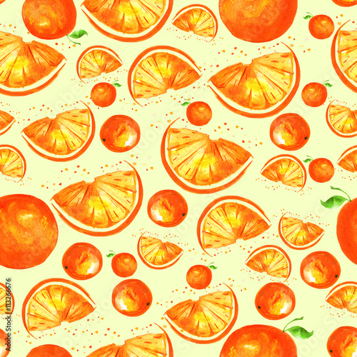     Watercolor pattern - citrus fruit  orange 