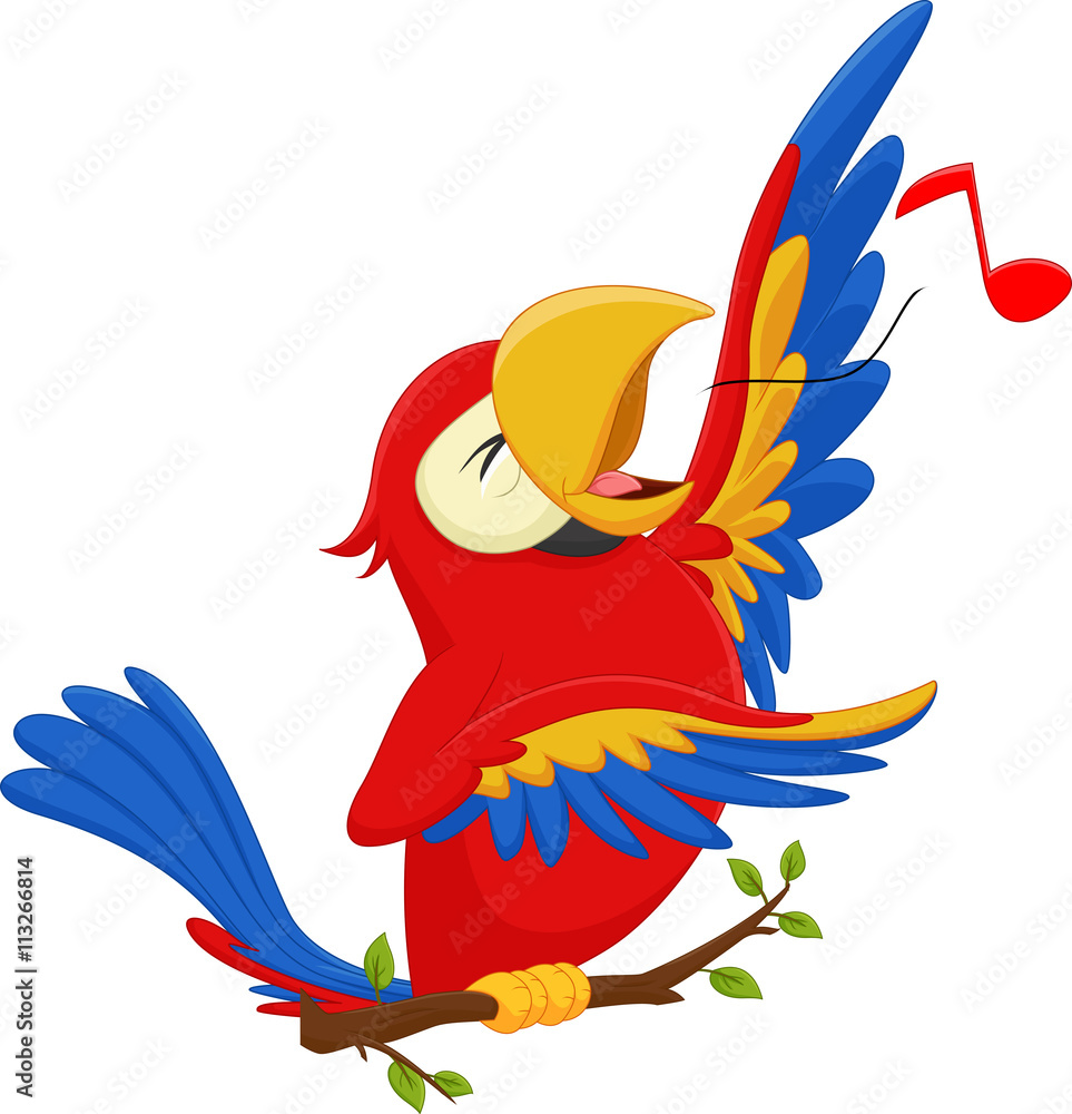 Naklejka premium funny cartoon parrot singing