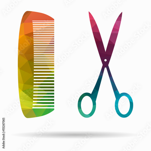 comb and scissors poly icon