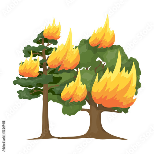 Forest fire vector icon in cartoon style for web