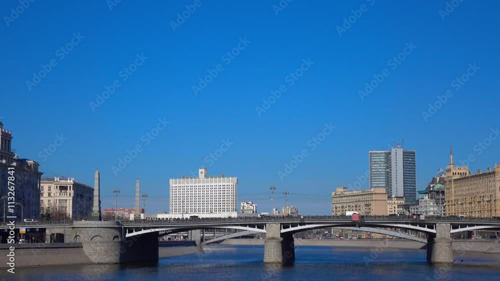 Moscow river cloudless day panoramic video, Russia. 4K footage Moscow river cloudless day panoramic video, Russia. 4K footage