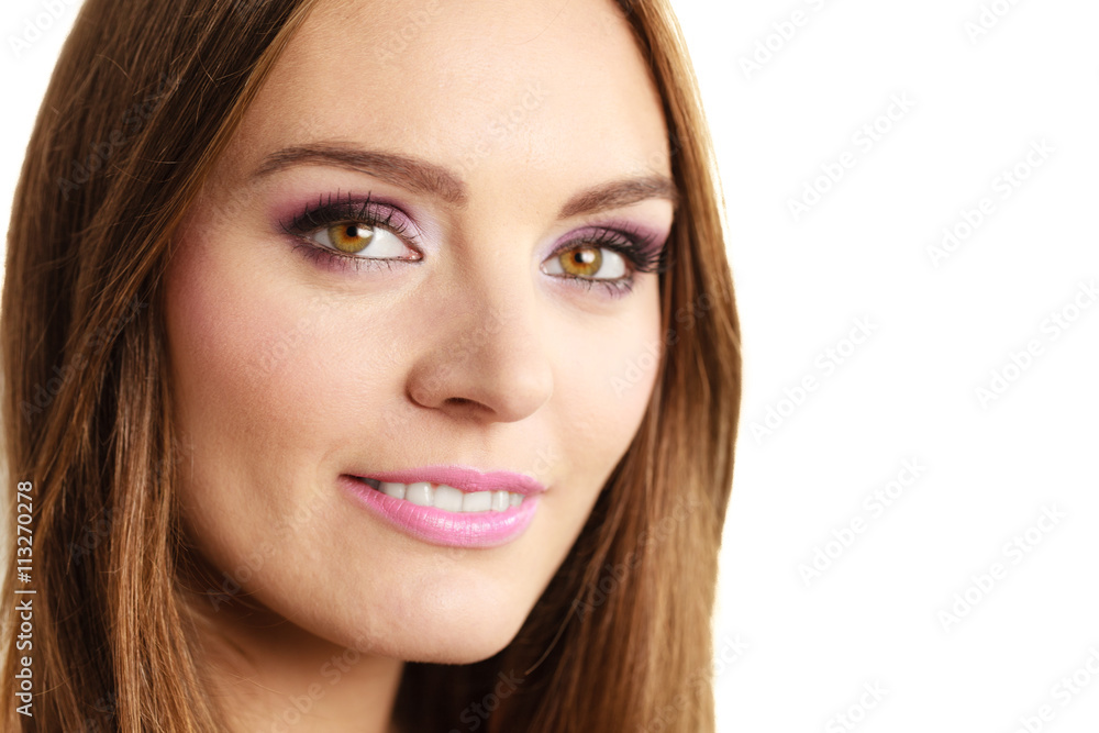 Naklejka premium Woman gorgeous girl long hair face makeup