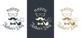 Set Father's Day card. Pipe, mustache, glasses, bow tie and greeting inscription - Happy Father's Day