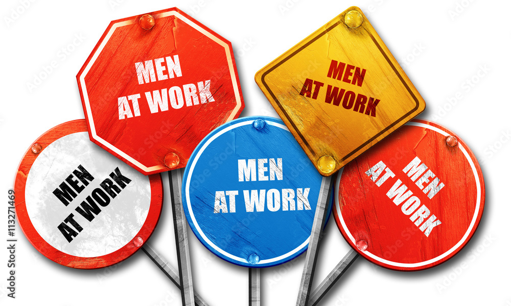 men at work, 3D rendering, rough street sign collection men at work, 3D rendering, rough street sign collection