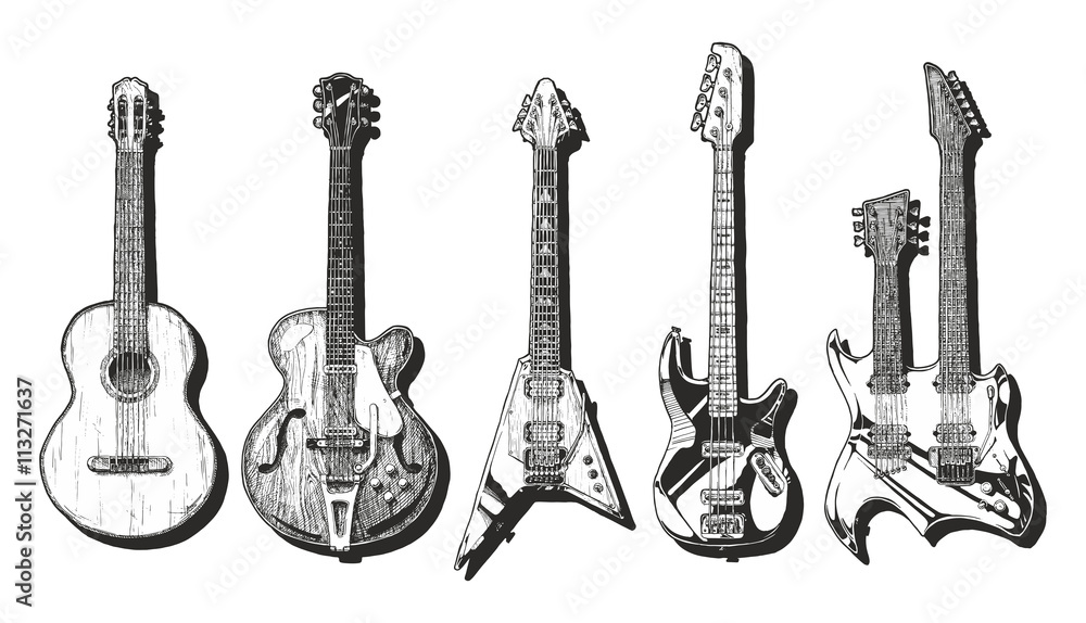 Fototapeta premium acoustic and electric guitars set