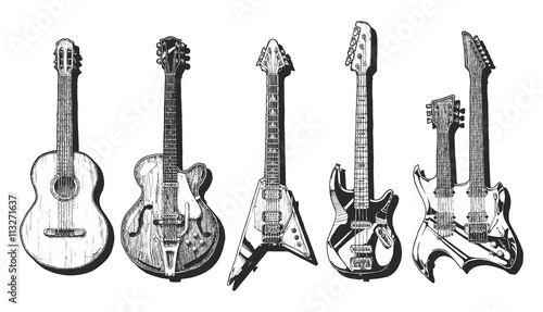 Fotografiet acoustic and electric guitars set