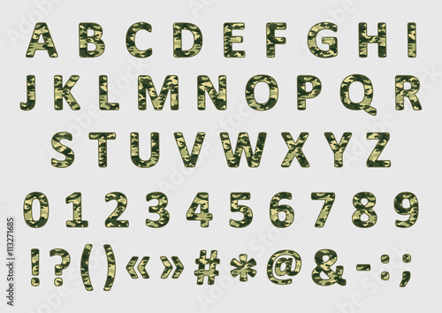 Military camouflage font, vector