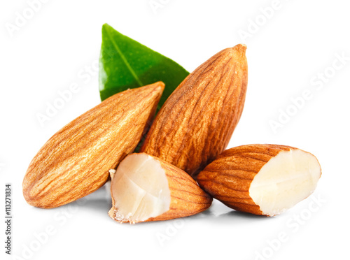 Almonds nuts isolated on white background 