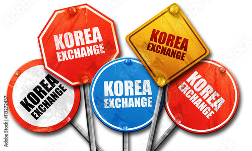 korea exchange, 3D rendering, rough street sign collection photo