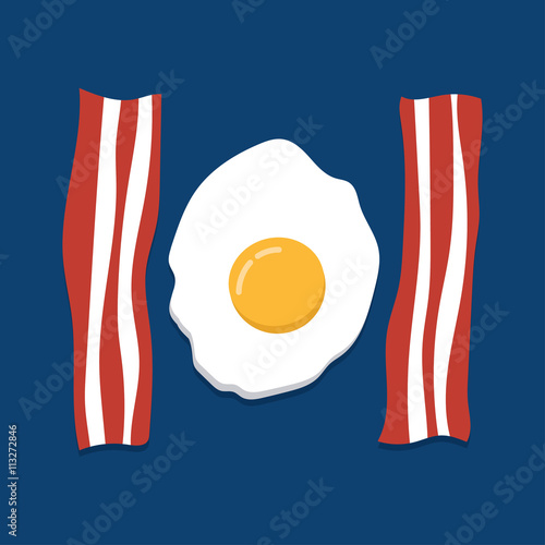 eggs and bacon on blue background