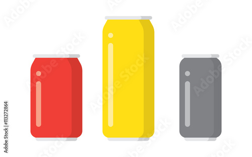 Colorful aluminum drink cans over white background