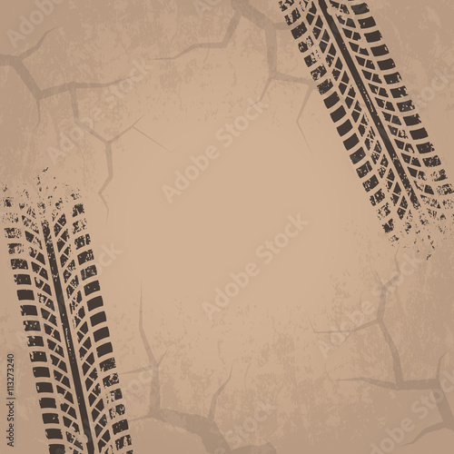 Tire tracks background with cracked and grunge effect. Vector