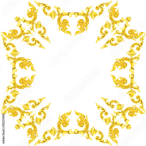 Traditional Thai style golden stucco pattern on white background