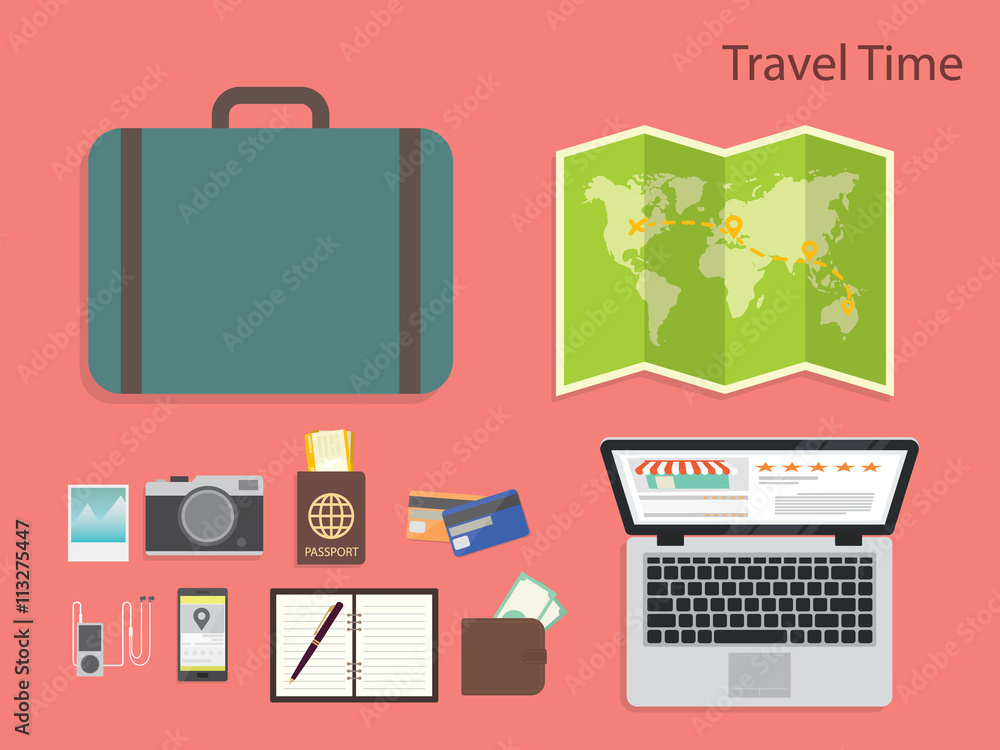 Flat design vector set of vacation trip,time to travel Flat design vector set of vacation trip,time to travel