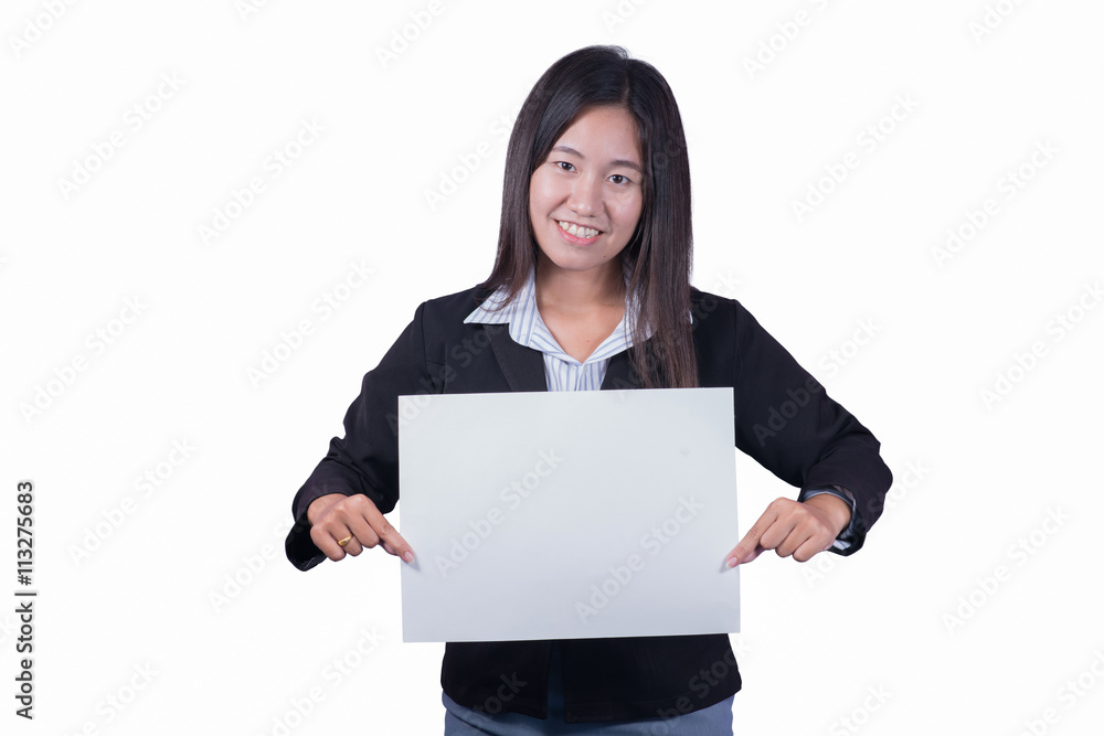 Asian woman holding a blank sign. Asian woman holding a blank sign.