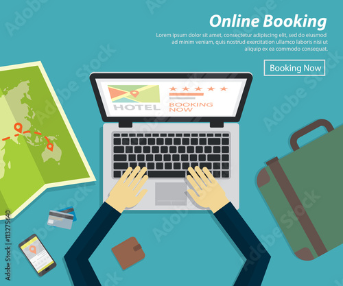 flat design of online booking hotel ,vector concept for holiday