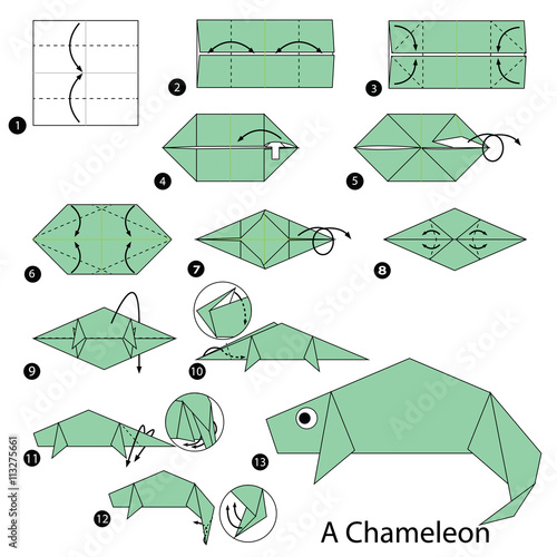 step by step instructions how to make origami A Chameleon.