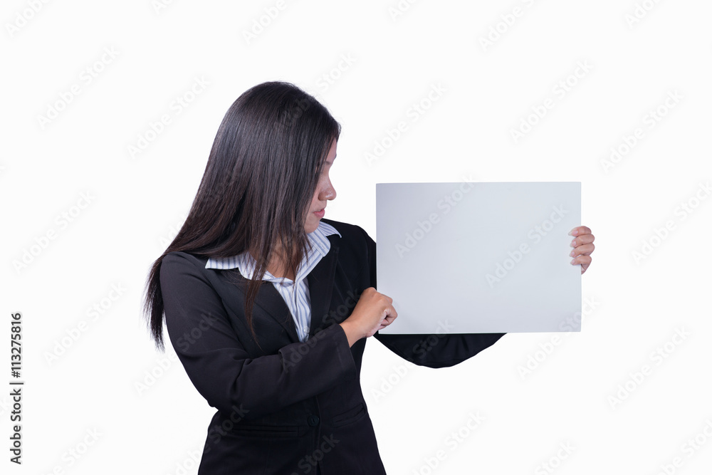 Asian woman holding a blank sign. Asian woman holding a blank sign.